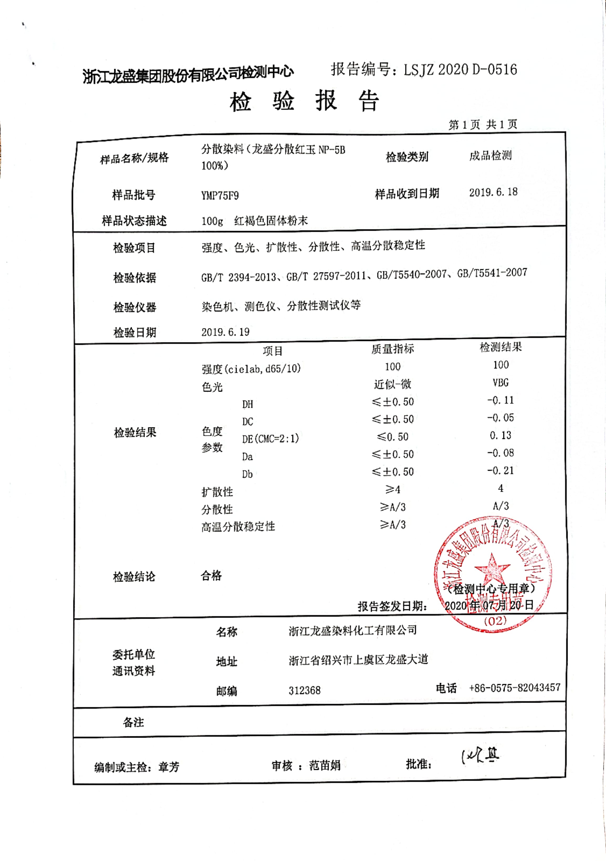 分散红玉检验报告